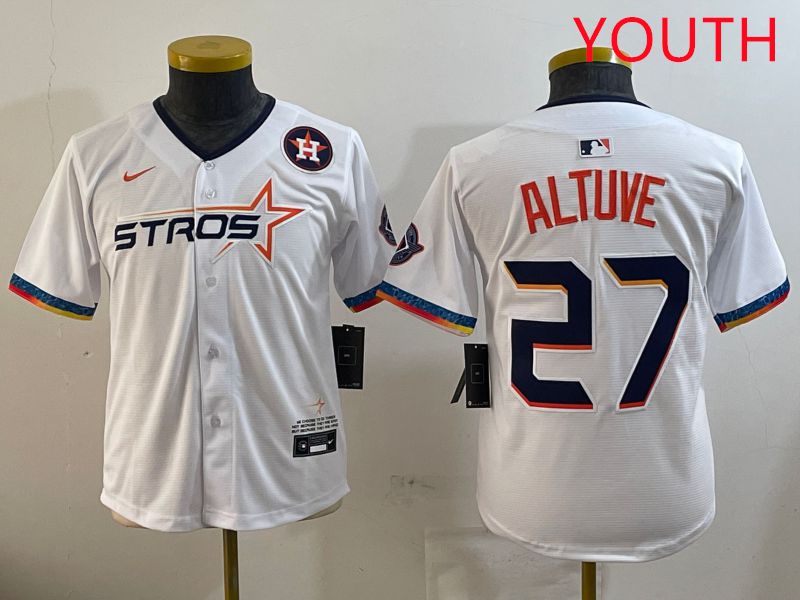 Youth Houston Astros #27 Altuve White Fourth generation Joint Name 2025 Nike MLB Jersey style 9->youth mlb jersey->Youth Jersey